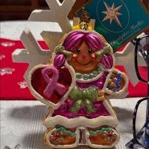 Spice Girl -Christopher Radko Festive Gingerbread Girl, Breast Cancer Ornament